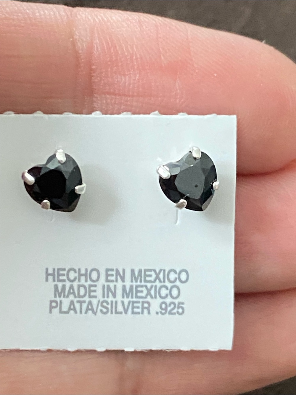 Sterling Silver Heart Stud Earrings with onyx Stones black